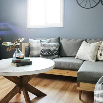How to make a DIY upholstered couch in man cave room