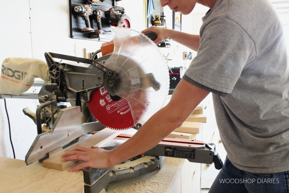 Shara Woodshop Diaries cutting board on miter saw stand