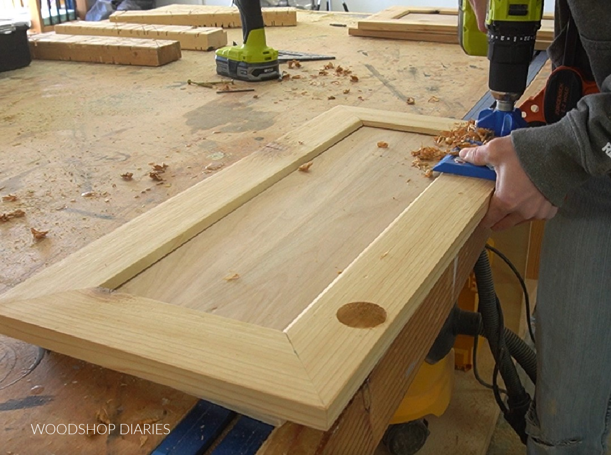 Drilling concealed hinge holes on cabinet door