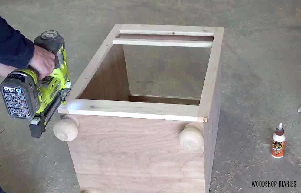 Nailing face frame onto storage desk cabinets