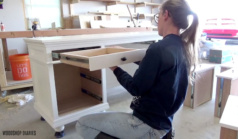 Shara Woodshop Diaries installing drawers into desk