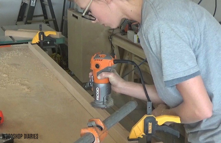 Shara Woodshop Diaries routing rabbet on back side of door frame pieces