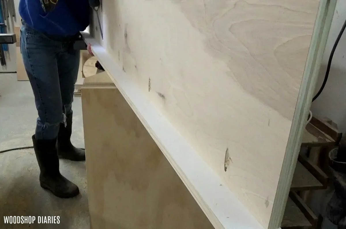 attaching shelf front support with pocket holes