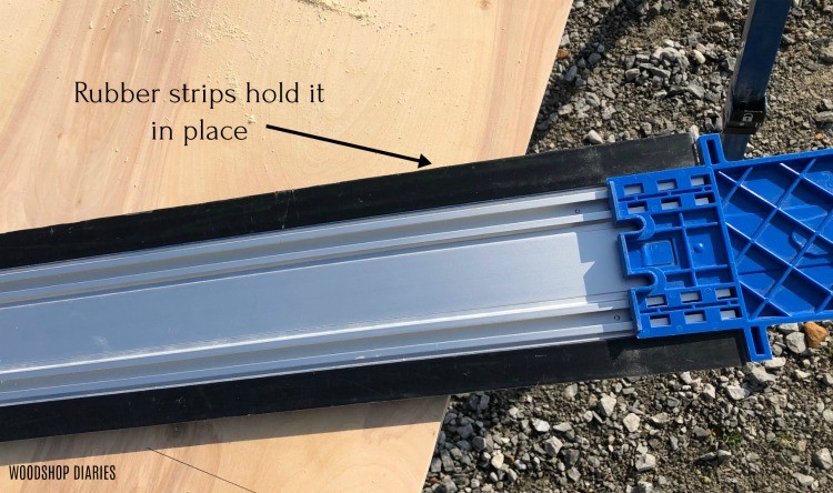 Rubber grips on underside of Kreg AccuCut guide