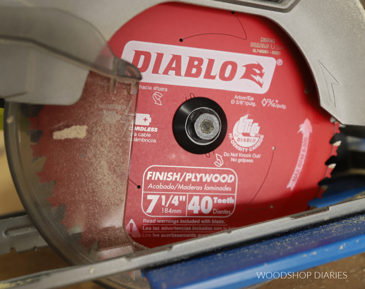 Circular saw with finish/plywood blade installed