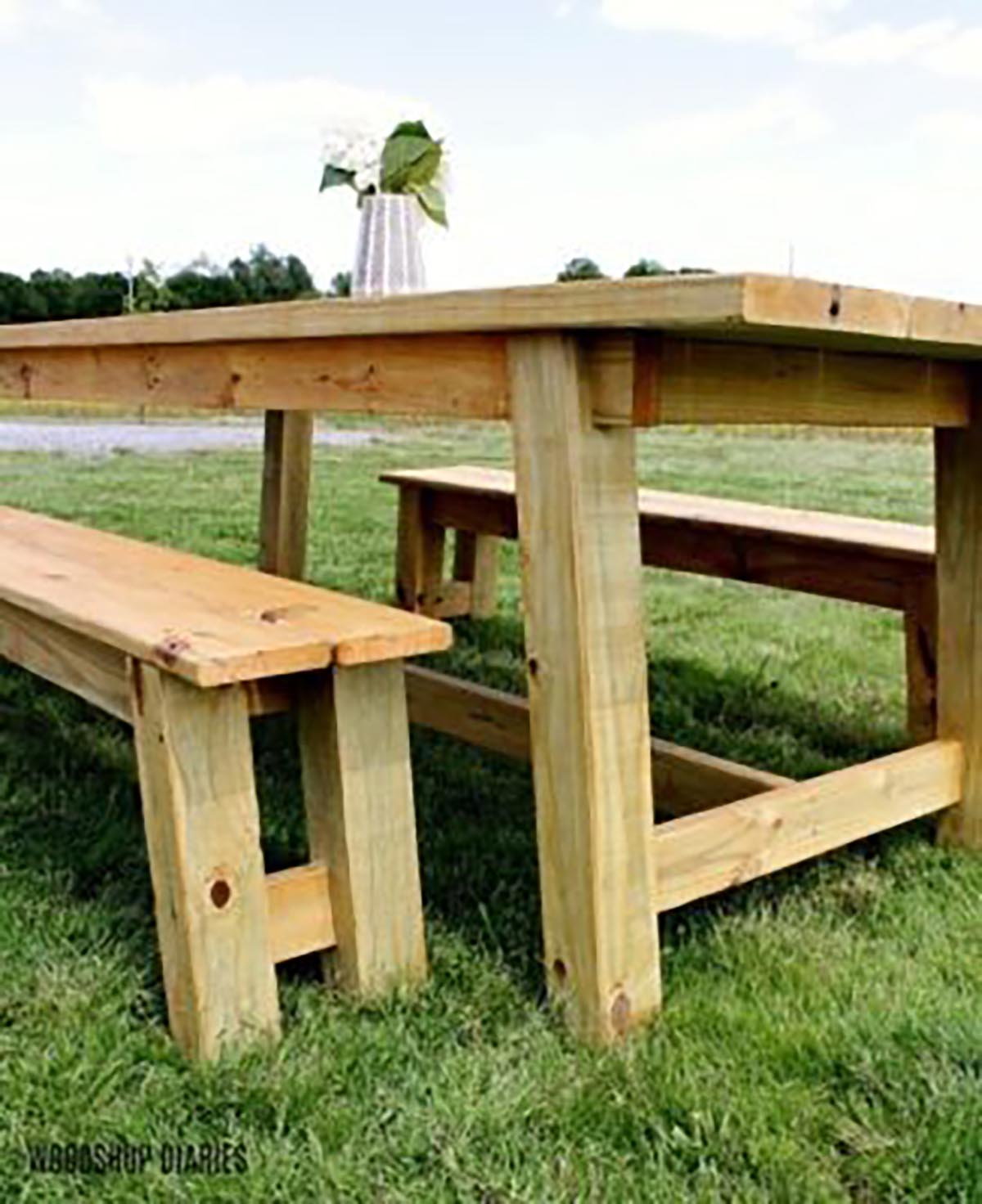 DIY outdoor Trestle dining table with matching benches