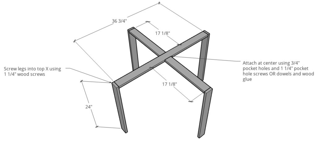 Table legs attached top top X of base