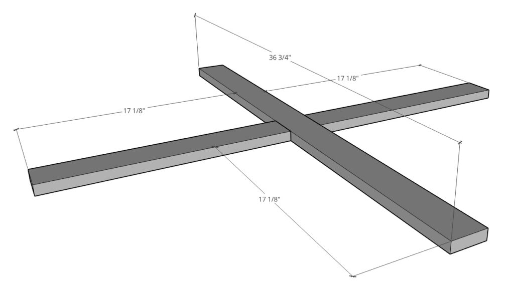 Top table base X diagram with dimensions