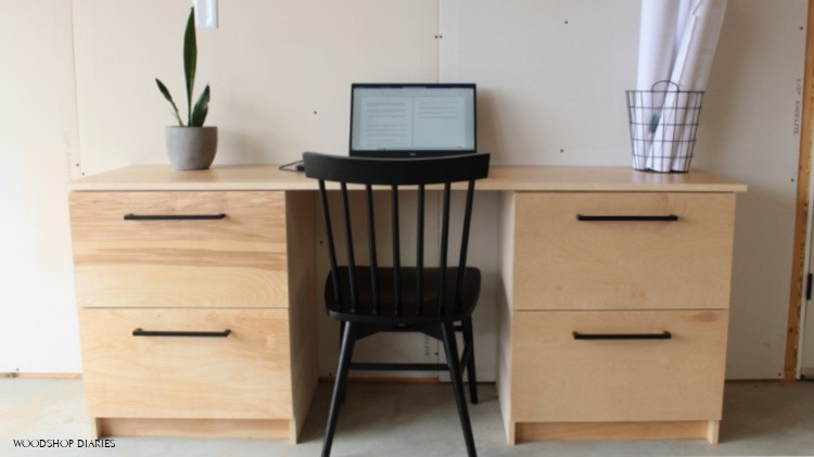 desk with overlay cabinet drawers