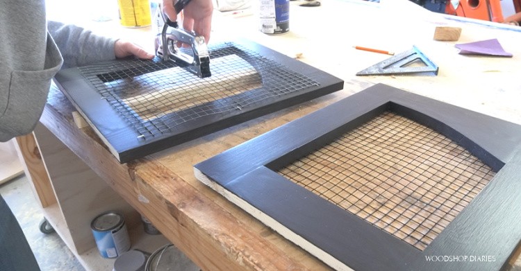 Stapling hardware cloth onto back of door frame