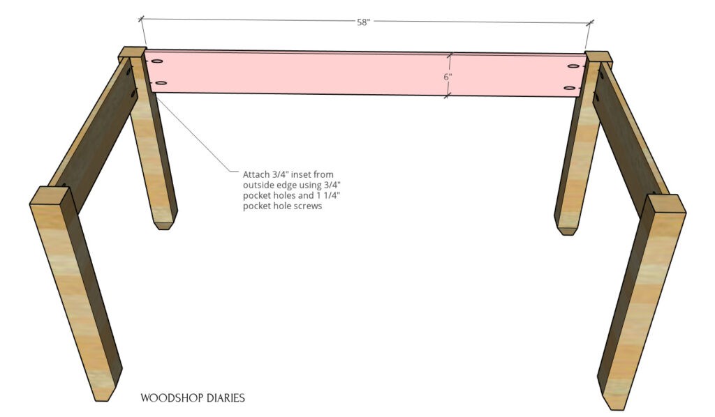Writing desk aprons installed between side panels at back of desk