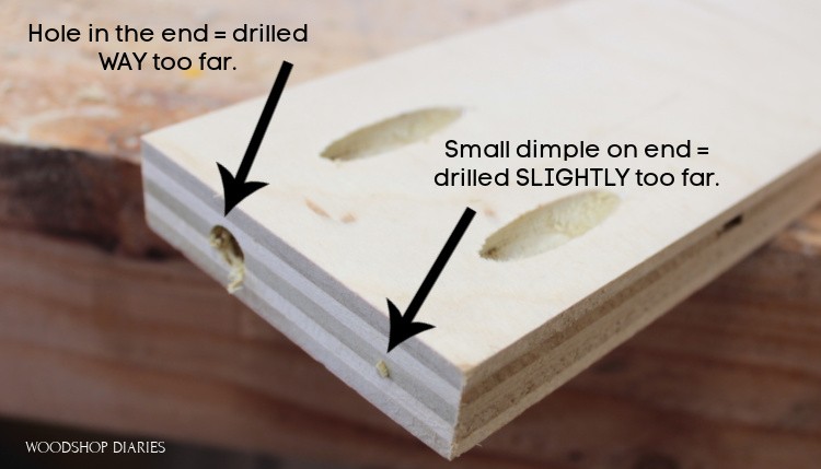 Pocket hole mistakes: showing board end when pocket holes are drilled too far