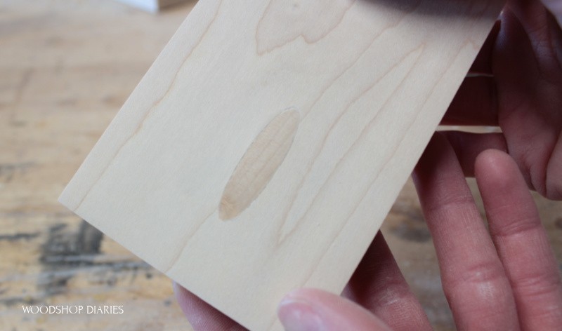Plywood with paint grade plug close up