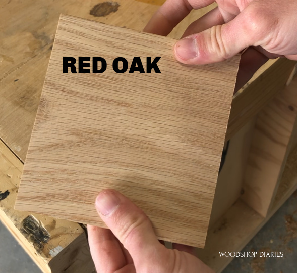 close up of a piece of red oak scrap 