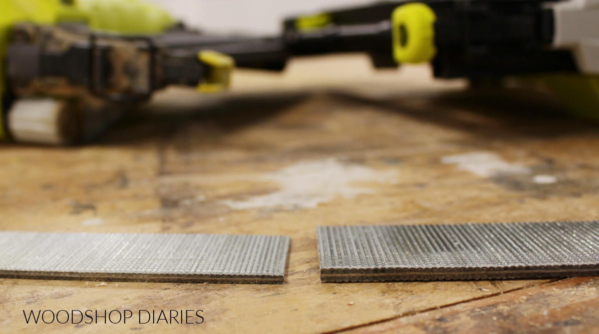 18 gauge nails vs 16 gauge nails close up showing size difference