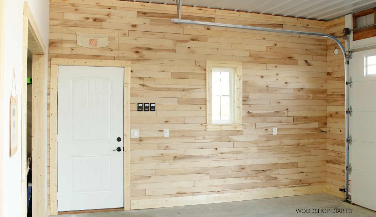Finished wood accent wall using plywood planks