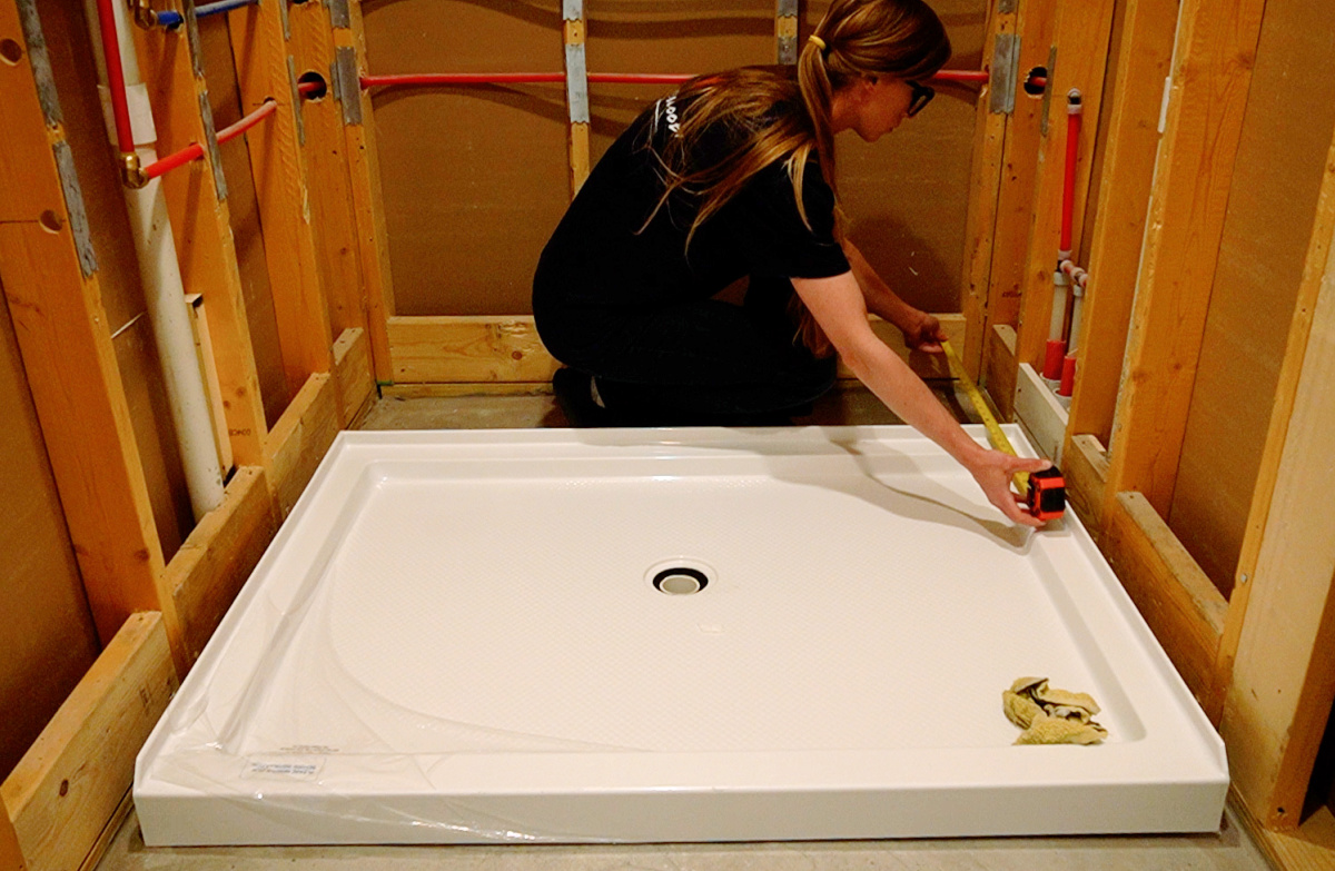 Measuring between back wall and shower pan to fill space in walk in shower