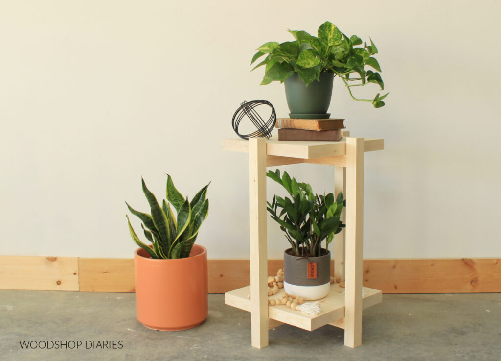 Simple wooden side table plant stand