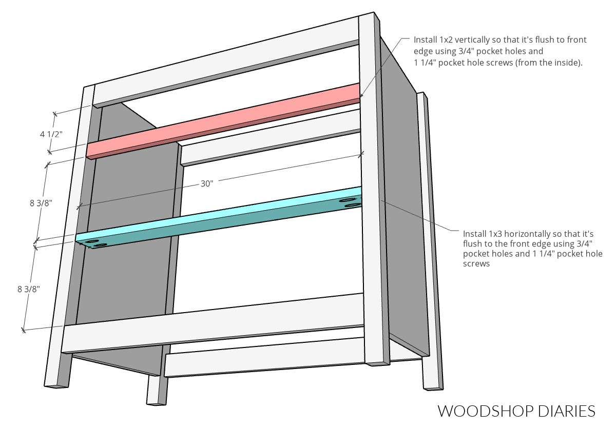 Computer diagram showing dimensional locations for drawer dividers