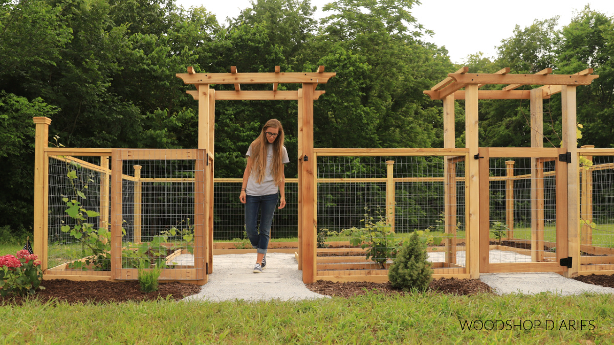 Shara Woodshop Diaries walking in enclosed garden
