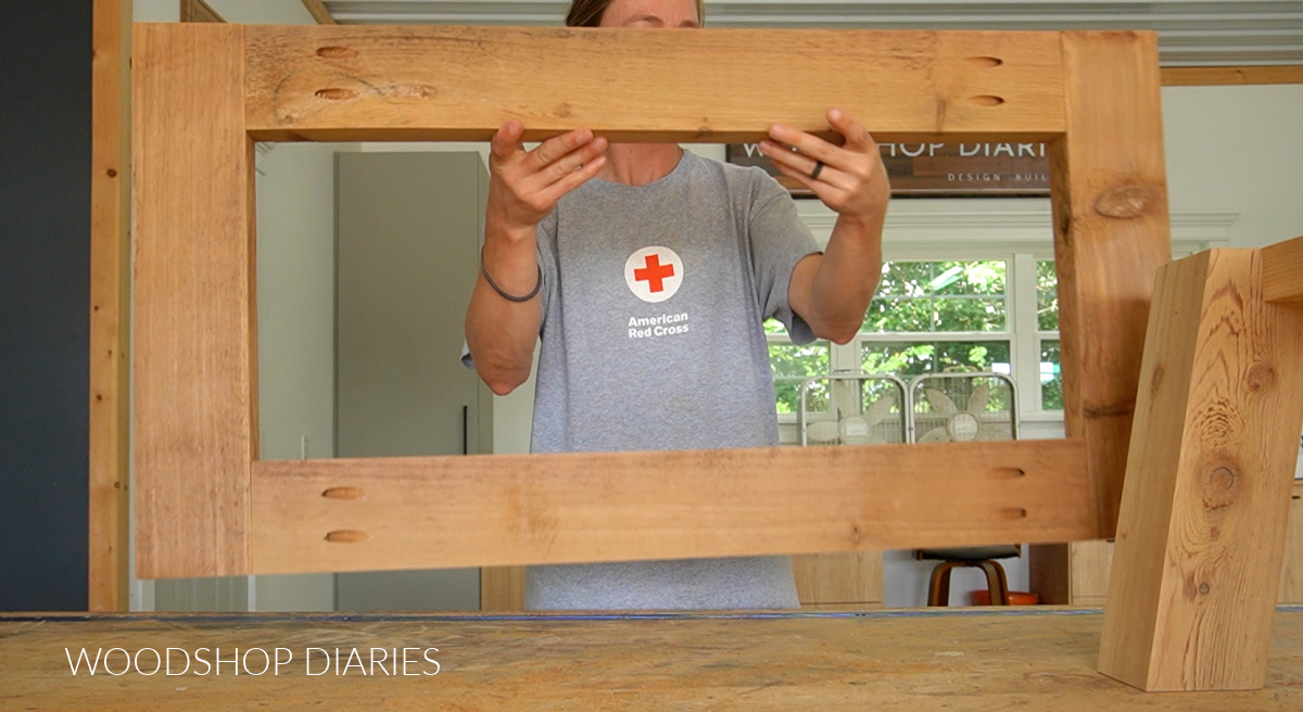 Cedar 2x4s assembled into simple frame using pocket holes and screws
