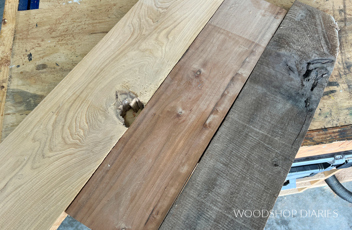 multicolor hardwood boards laying on workbench