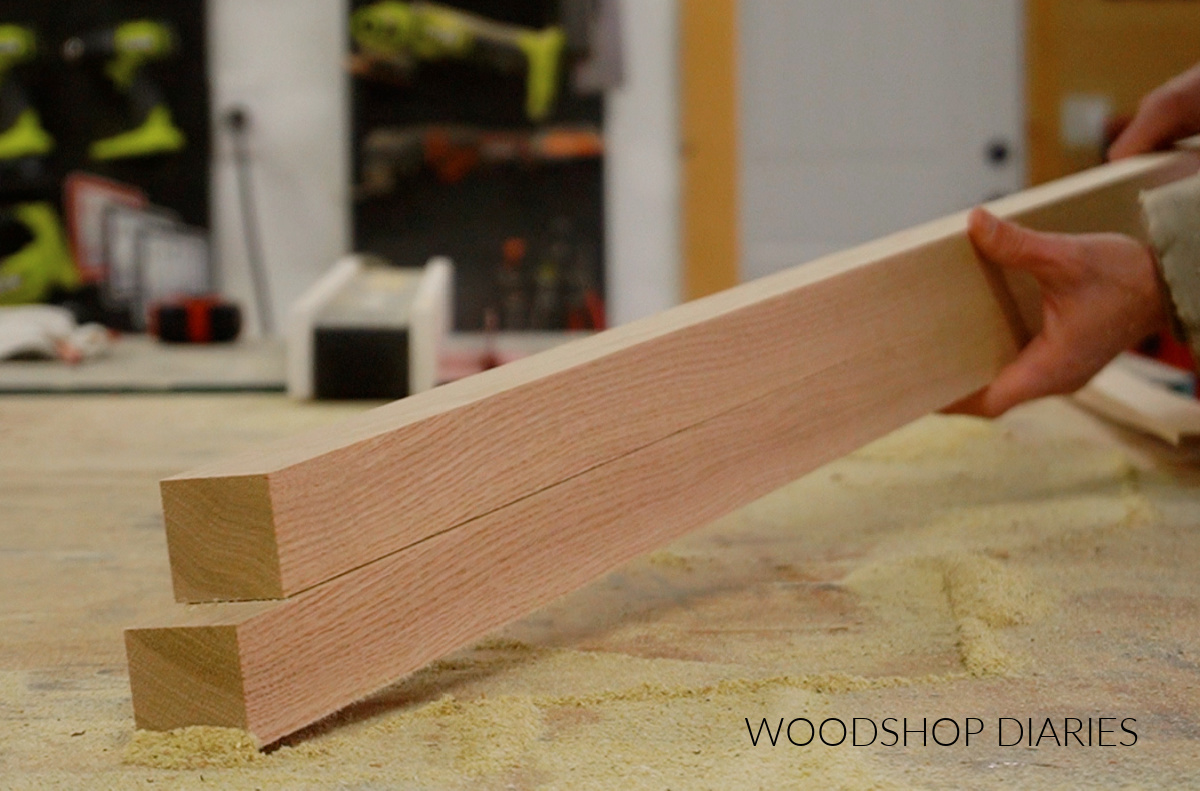 Red oak 2x2s cut on table saw