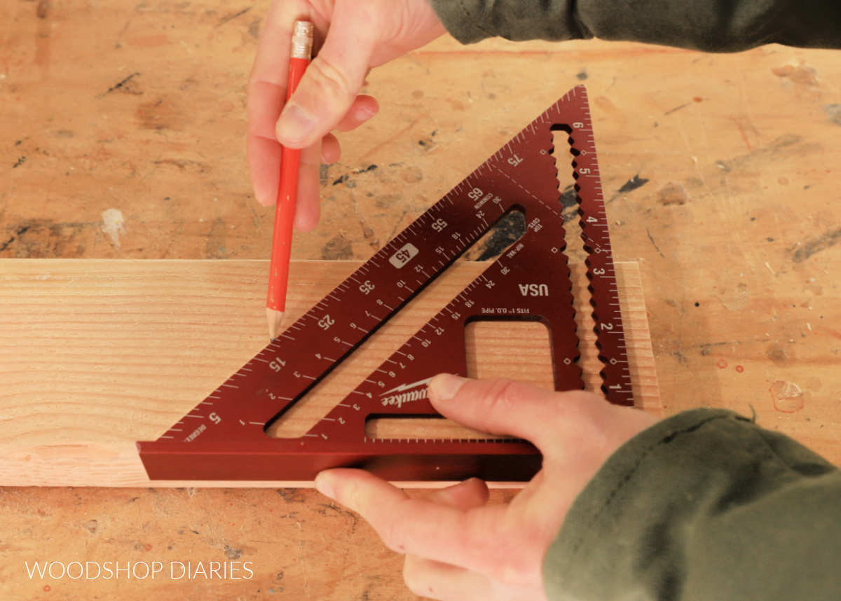 Drawing a 45 degree line on board using a square