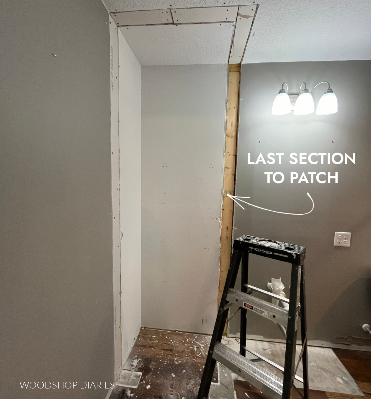 Drywall patched after closet removal