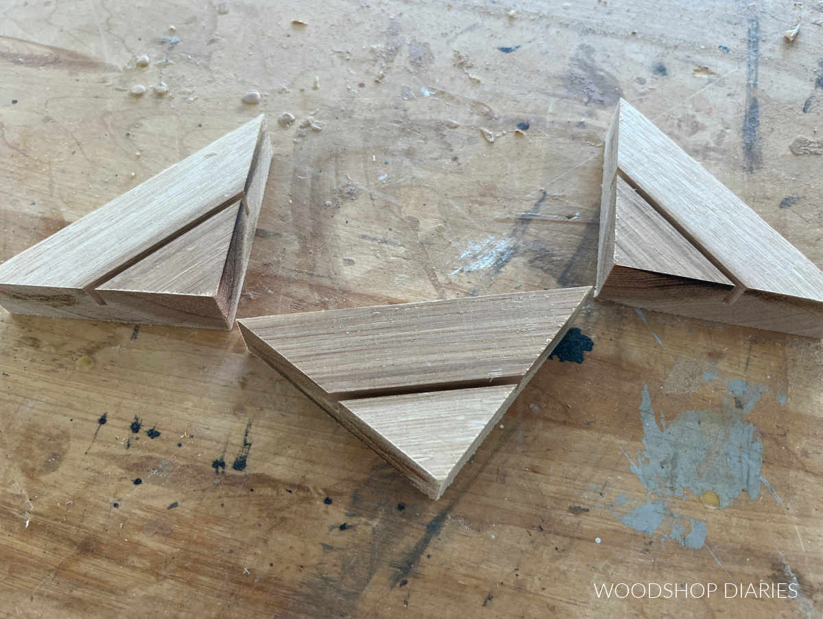 small triangle blocks with picture card holder slot cut across them