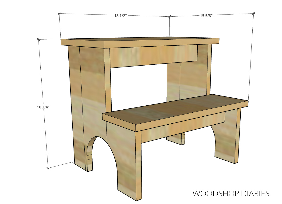Overall dimensional diagram of step stool shaped side table