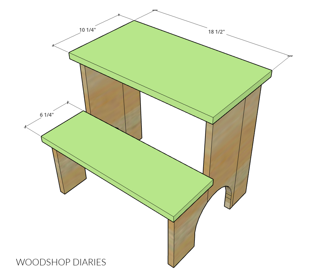 Diagram showing top dimensions of two tier DIY side table build
