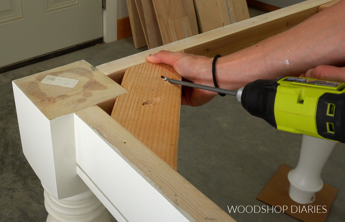 Installing corner supports around dining table legs with pocket hole screws