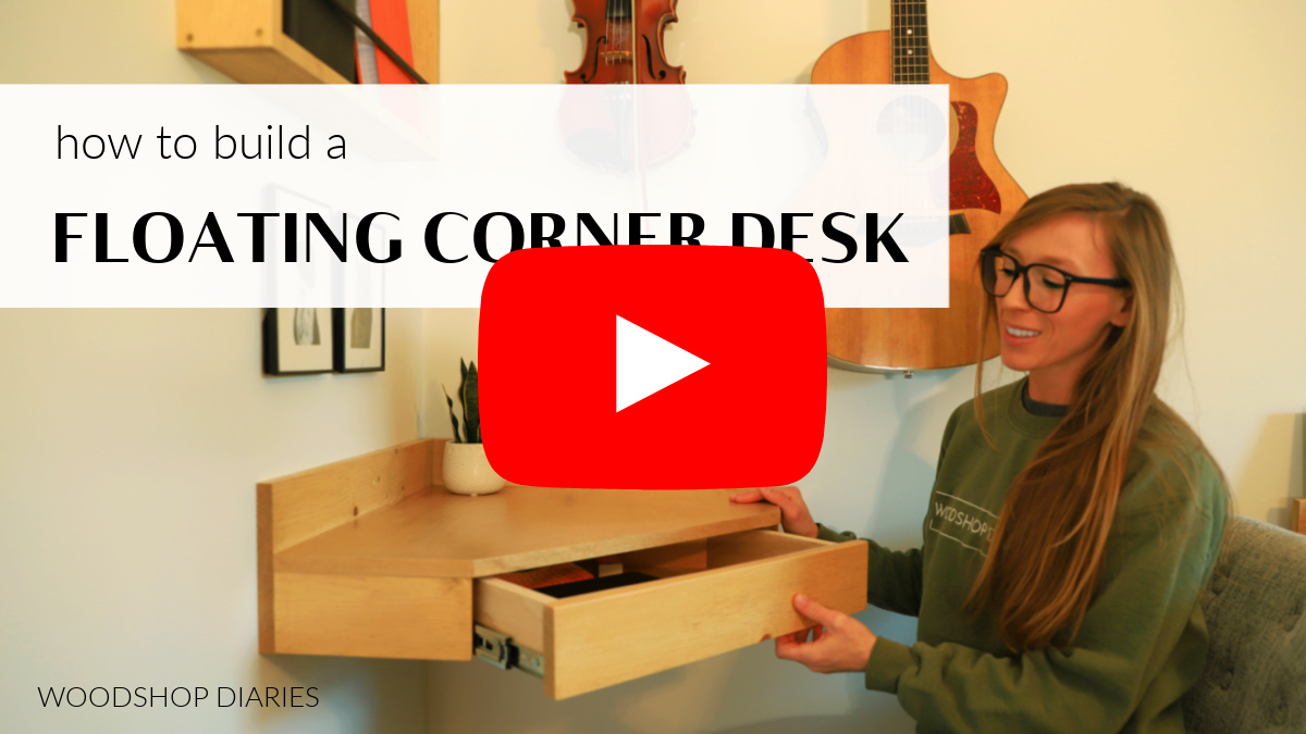 YouTube thumbnail for "how to build a floating corner desk" video