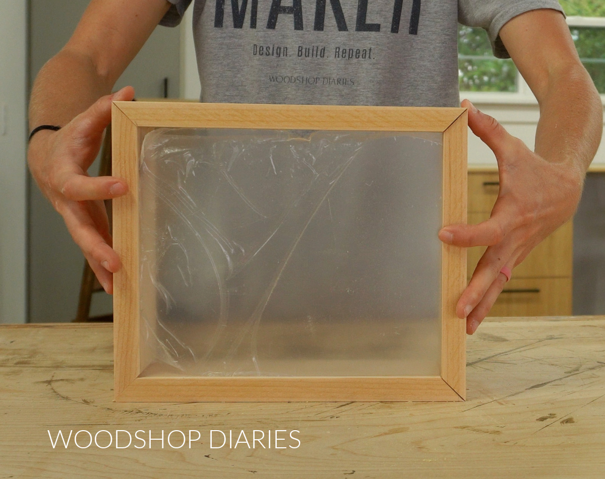 Shara Woodshop Diaries test fitting boards around acrylic to make shadow box