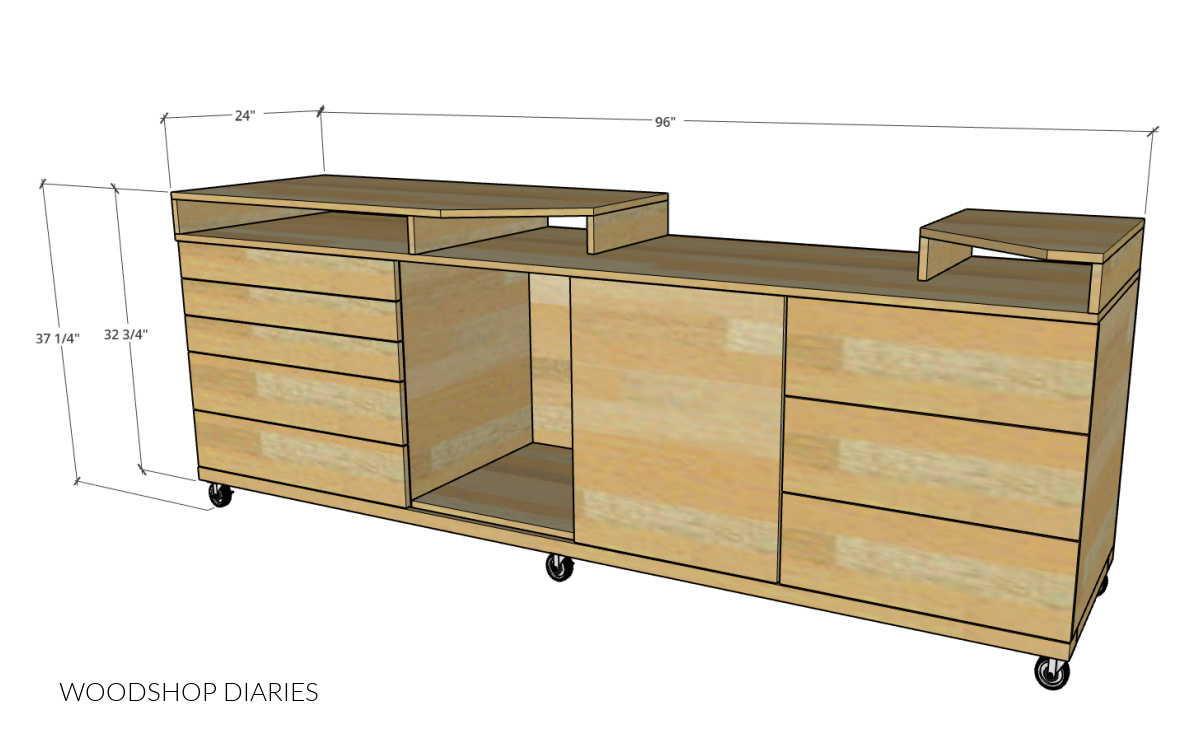 Dimensional diagram of miter saw stand