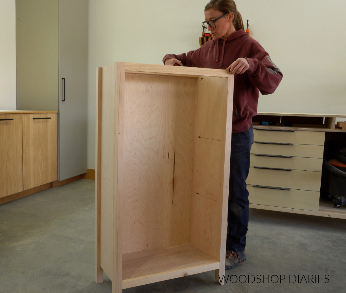 DIY small bookcase with plywood back panel installed
